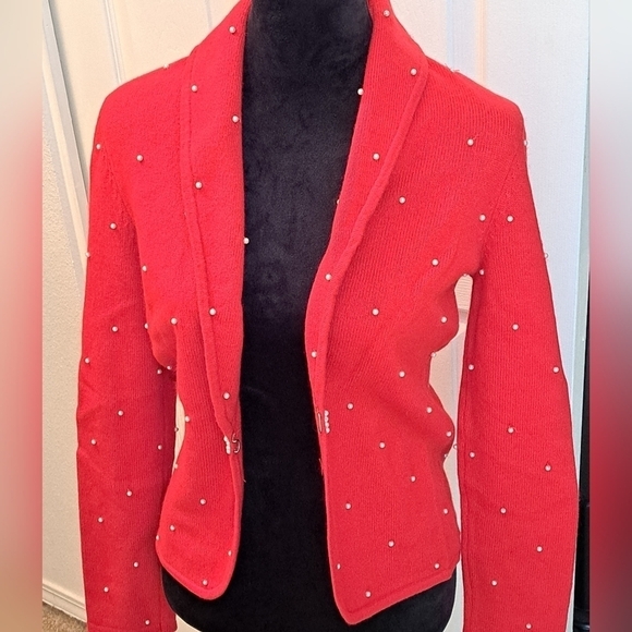 Jones New York Signature  Red Sweater With Pearl Embellishments  Size M - Picture 2 of 8